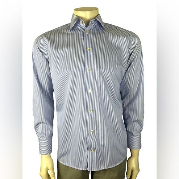 Eton Contemporary Fit Dress Shirt Blue/White Striped Twill Like New Size 41/16 - Picture 4 of 7